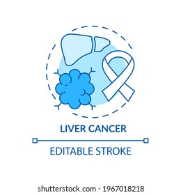 Liver Cancer Concept Icon. Liver Failure Outcome Idea Thin Line Illustration. Weakness And Exhaustion. Abdominal Pain. Tumor Progression. Vector Isolated Outline RGB Color Drawing. Editable Stroke