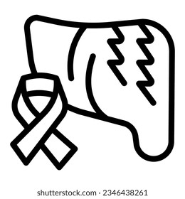 Liver and cancer tape line icon, World cancer day concept, Ribbon for Liver Cancer sign on white background, Liver Cancer Awareness icon in style for and web. Vector graphics.