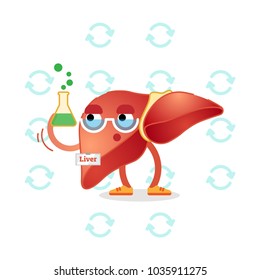 Liver character vector illustration. Converting substances. Blood detox concept. 