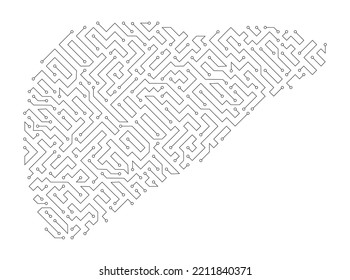 Liver circuit board. Liver technology. Artificial intelligence in Liver shape isolated on dark Blue background. CPU Organ Circuit board.