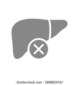Hígado con el icono de la marca de verificación cruzada gris. Símbolo de órgano disidente