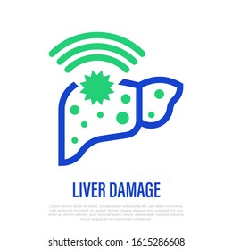 Liver damage, cirrhosis. Pain in liver. Thin line icon. Health care and medical vector illustration.