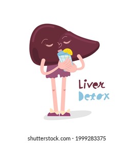 Liver Detox Icon. Funny Medical Character. Detoxification Sign. Stop Hepatitis Concept. Medicine, Scientific Symbol. Healthcare Graphic Design. Vector Illustration Isolated On A White Background.