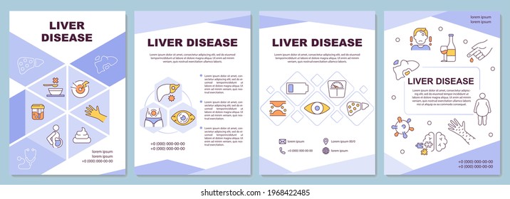 Liver disease brochure template. Liver failure. Inflammation. Flyer, booklet, leaflet print, cover design with linear icons. Vector layouts for presentation, annual reports, advertisement pages