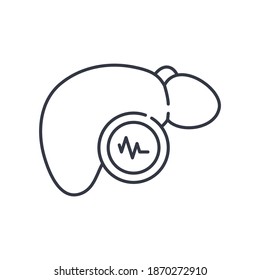 Icono de enfermedades hepáticas, ilustración lineal aislada, vector de línea delgada, signo de diseño web, símbolo de concepto de contorno con ictus editable sobre fondo blanco.