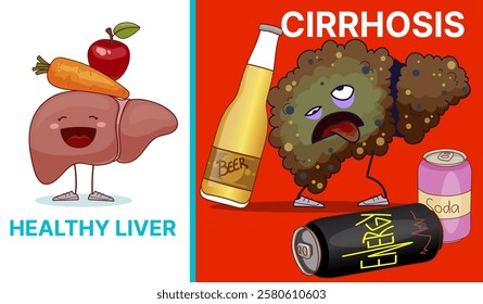 Liver diseases. Medical infographic. Medicine for kids. Illustrations for kids. Vector illustration. 