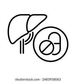 Liver with drugs icon. Simple line icon. Isolate on white background. Vector.