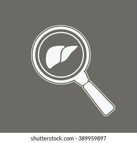 Liver examine illustration. White vector icon.