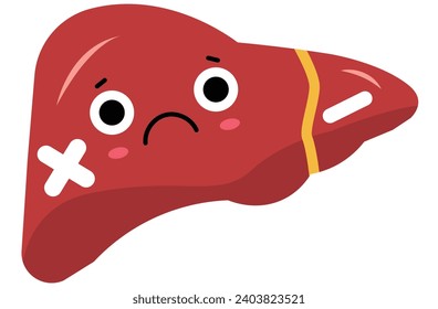 liver face, cirrhosis disease. Human liver organ anatomy vector illustration on white background.Stage Of liver Disease Concept,Unhealthy Liver,Cirrhosis Medical Education,sad,help