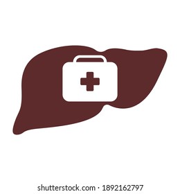 Liver and first aid kit on white background, signs for design, vector illustration