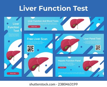 Anuncio de la pancarta de la página de aterrizaje del vector del análisis de sangre libre función hepática ilustración vectorial. Examen de órganos internos humanos examen médico diagnóstico de enfermedad oferta especial de diagnóstico