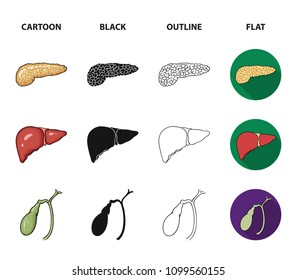 Liver, gallbladder, kidney, brain. Human organs set collection icons in cartoon,black,outline,flat style vector symbol stock illustration web.