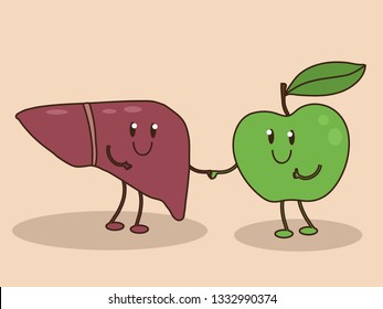 Liver and green apple together. Vector illustration.