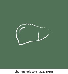 Liver hand drawn in chalk on a blackboard vector white icon isolated on a green background.