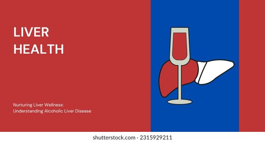 Liver Health Banner on Red and Blue Background. Stylish Banner with Text and Icons for Healthcare and Medical