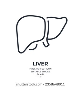 Liver human organ editable stroke outline icon isolated on white background flat vector illustration. Pixel perfect. 64 x 64.