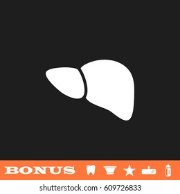 Liver icon flat. White pictogram on black background. Vector illustration symbol and bonus button tooth, vase, star, mirror, bottle