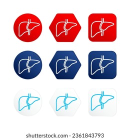 Liver icon simple flat outline style in red circle frame blue hexagon and white square. For health care ads phone application or website. Medical human organ icons isolated. Vector EPS10.