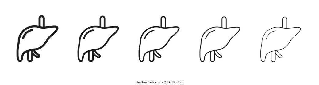 Liver iconBlack linear bold and thin strokes set