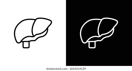 Liver icons in line style. Editable black and white strokes