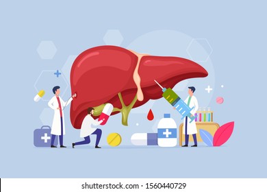 Liver inner organs disease treatment Modern process design concept with Tiny doctor Character people Vector Illustration