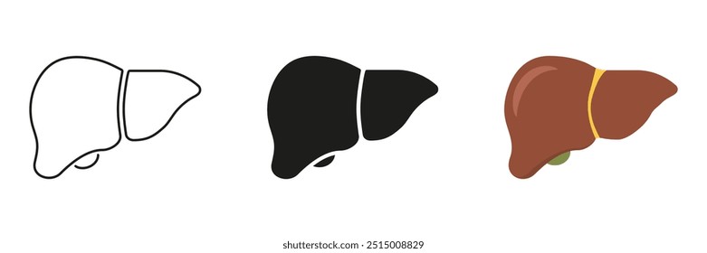 Liver Line and Silhouette Icon. Human Liver for Anatomy and Biology Concept. Anatomy of Human Internal Organ Symbol. Hepatic System Sign. Editable Stroke. Isolated Vector Illustration.