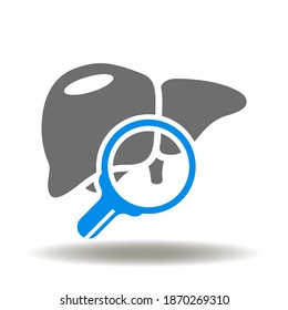 Liver Magnifying Glass Icon Vector. Hepatitis symbol. Hepatic disease search illustration. Liver examination scanning sign.