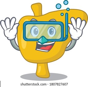 Liver mascot design swims with diving glasses