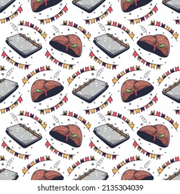 Liver and Notebook. Seamless pattern on a white background. Cute vector illustration.