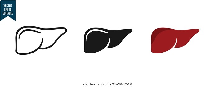 Liver organ design set, outline, solid and colored, simple style to complement data and research, editable vector eps 10.