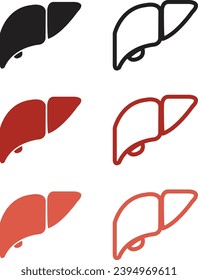 Liver organ Icon set. Liver health care vector symbol in black and red color