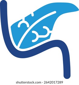 Liver or pancreas organ icon for medical health, or educational materials, organic leaf shape can represent herbal medicines, natural remedies, or health support supplements.