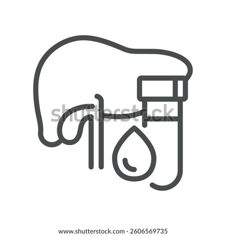 Liver Panel Blood Test Icon. Simple Line Vector of Liver and Blood Tube, Representing Liver Function, Hepatic Function, Enzyme Analysis, Hepatitis, and Diagnostic Health Screening.