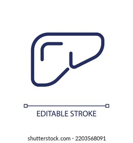 Liver pixel perfect linear ui icon. Internal human body organ. Checkup of digestive system. GUI, UX design. Outline isolated user interface element for app and web. Editable stroke. Arial font used