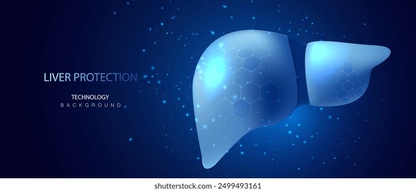 Liver protect technology banner. Healthcare medical care of liver. Futuristic biology innovation shield disease organ vector illustration.