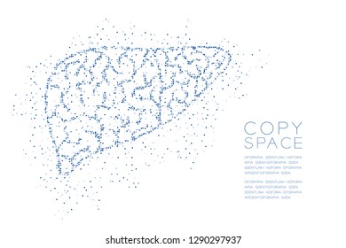 Liver shape Abstract Geometric Circle dot pixel pattern, Medical Science Organ concept design blue color illustration isolated on white background with copy space, vector eps 10