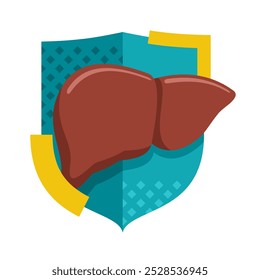 Ilustração de suporte hepático para suplemento nutricional - órgão interno em forma de escudo