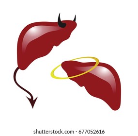 Liver  with a symbol of angels and devils on a white posture