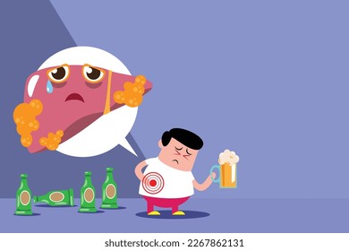 liver vactor,illustration flat cartoon character negative unhealthy weak through drinking alcohol.