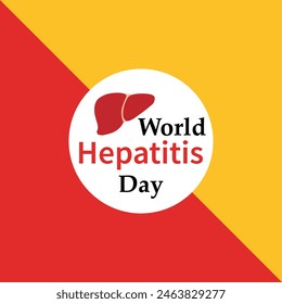 Hígado en círculo blanco, Día Mundial de la Hepatitis. Ilustración sobre fondo rojo y amarillo