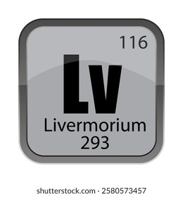 Livermorium chemical element. 116 atomic number. Two hundred ninety three mass. Shiny Vector tile.