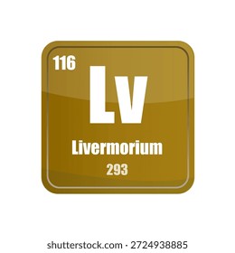 Livermorium element tile. Atomic number one hundred sixteen. Brown gold Vector square. Periodic table graphic. EPS 10. - Powered by Shutterstock - Get 15% off with code: PIKWIZARD15