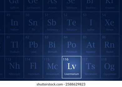 Livermorium highlighted element in periodic table with glowing effect