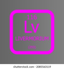 Livermorium Lv Chemical Element vector illustration diagram, with atomic number and mass. Simple flat dark gradient design for education, lab, science class.