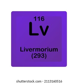 Livermorium Lv Chemical Element vector illustration diagram, with atomic number and mass. Simple flat dark gradient design for education, lab, science class.