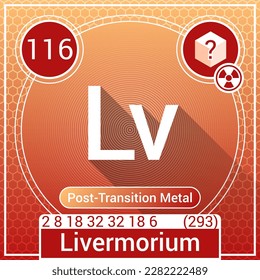 Livermorium (Lv) Element - Post-Transition Metal - Periodic Table, Chemical Symbol, Name, Atomic Weight, Atomic Number, Electron Shells, Classification, Phase at STP - Chemistry Logo Icon Design