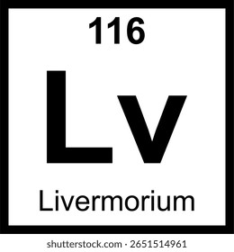 A tabela periódica dos elementos de Livermorium (Lv) é ladrilhada. Ícone com número atômico 116. Um elemento superpesado sintético nomeado em homenagem ao Laboratório Nacional Lawrence Livermore.