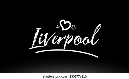 liverpool black and white city hand written text with heart for logo or typography design