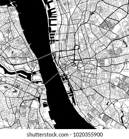 Liverpool Downtown Vector Map Monochrome Artprint, Outline Version for Infographic Background, Black Streets and Waterways