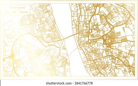 Liverpool England City Map in Retro Style in Golden Color. Outline Map. Vector Illustration.